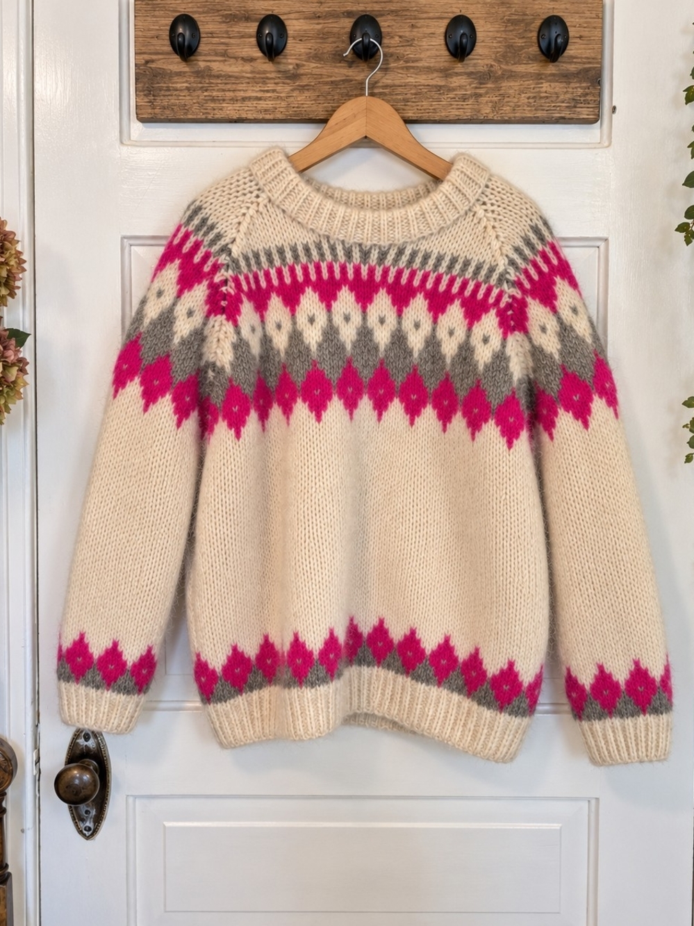 Blue Seas Vintage 100% Wool Handknit Greece Fair Isle Sweater 23” PTP